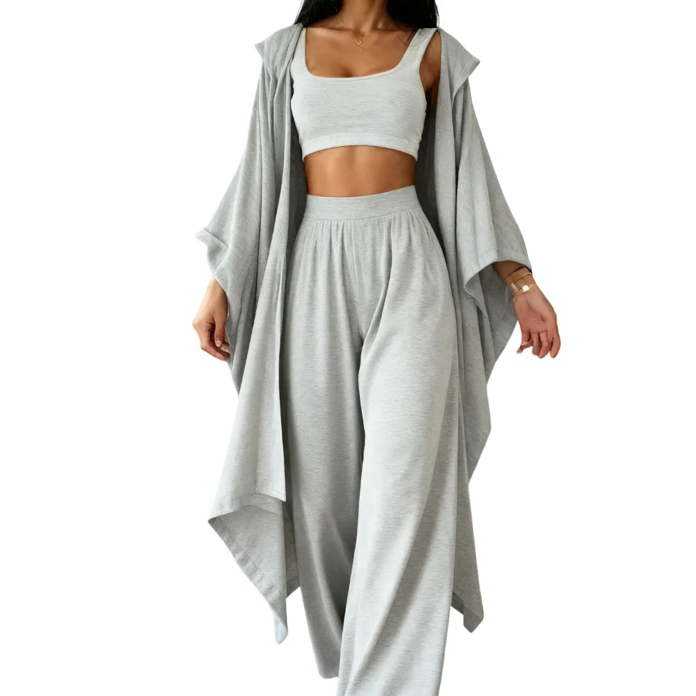 Women's Two-Piece Casual Set, Wide-Leg Pants & Loose-Fit Cardigan Jacket