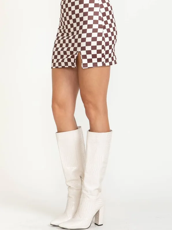 High Waist Checkered Skirt