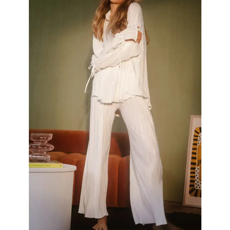 Button Up Long Sleeve Top and Pants Set