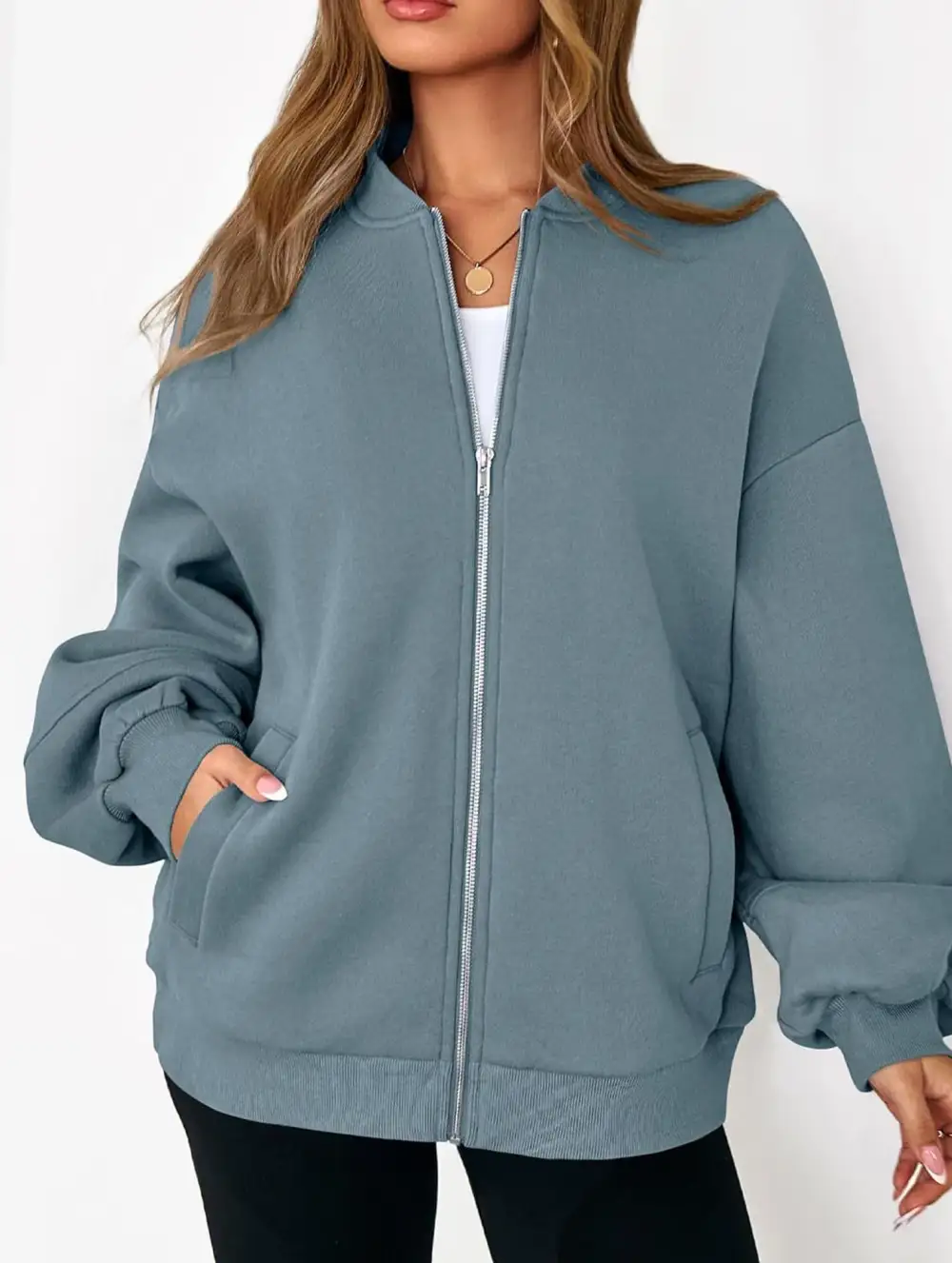 Textured Detail Zip-Up Sweatshirt Jacket