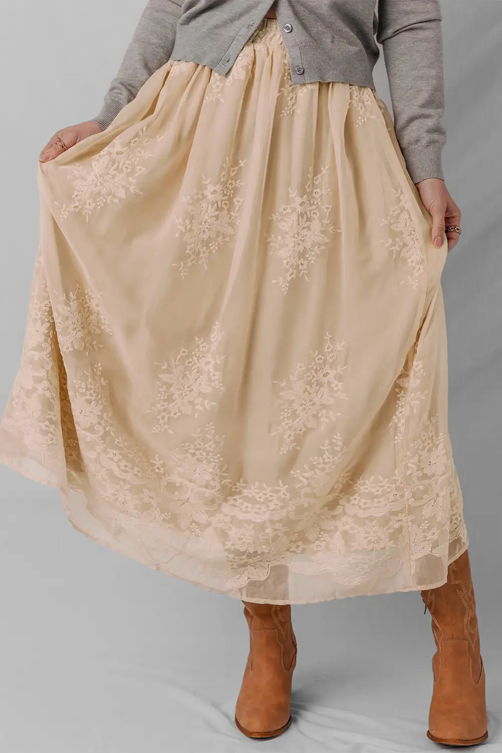 Fluid Mesh Embroidered Skirt