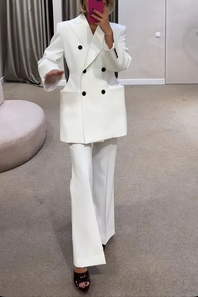 7PACK-Solid Color Collar Jacket and Pants Two Piece Set