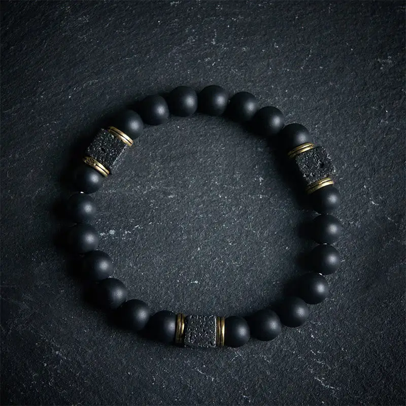 Natural Frosted Onyx Square Lava Rock Bracelet