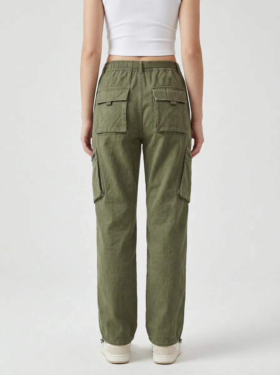 Flexible Embroidered Detail Multi Pocket Essential Women's Multi Pocket Cargo Pants