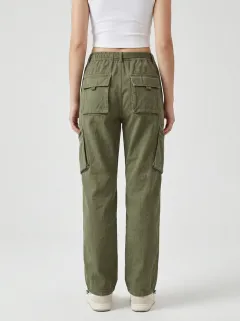 Flexible Embroidered Detail Multi Pocket Essential Women's Multi Pocket Cargo Pants