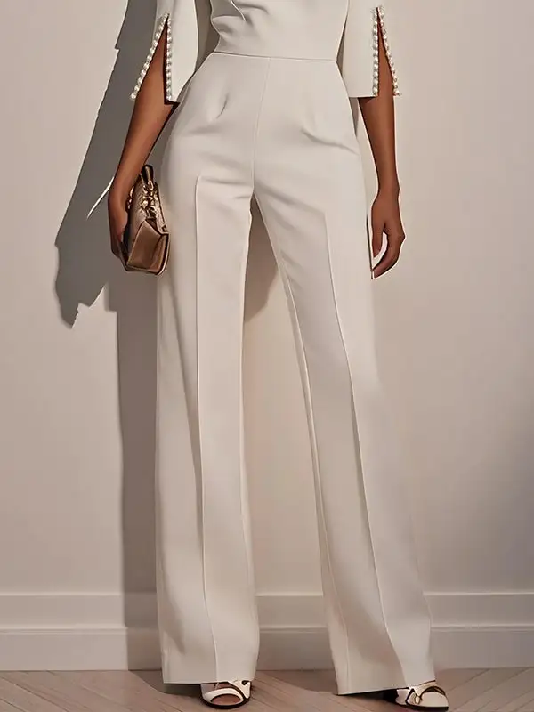 Losse Effen Kleur Split Joint Jumpsuits Met Ronde
