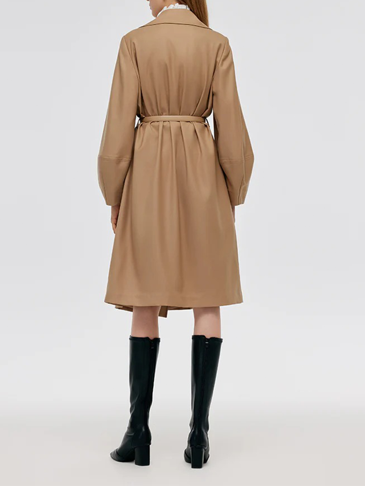 Worsted Wool Lantern Sleeve Women Trench Coat