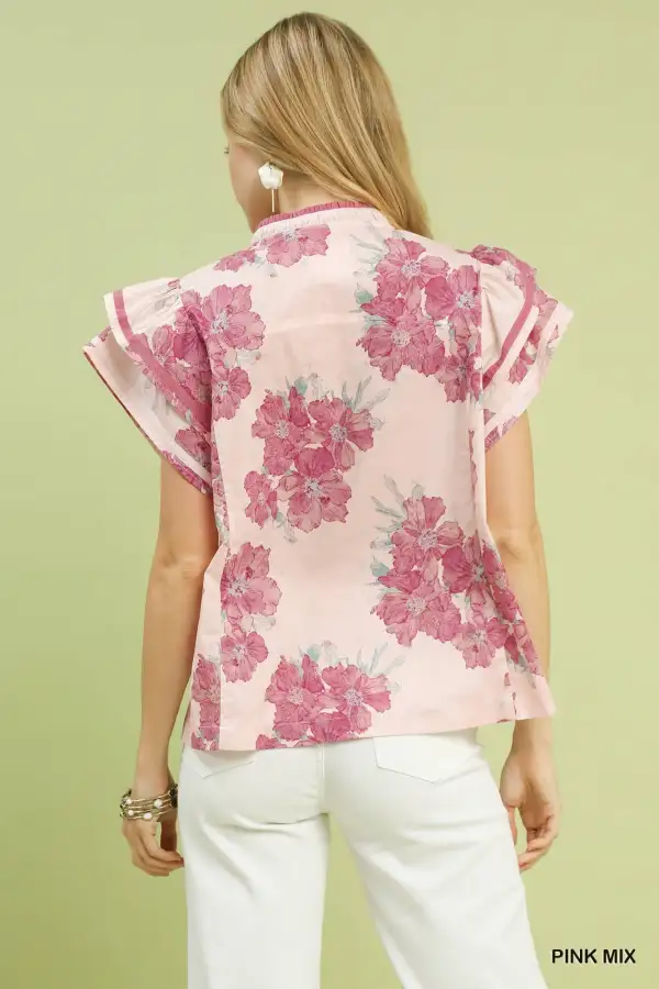 Mix Floral Ruffle Sleeve Blouse