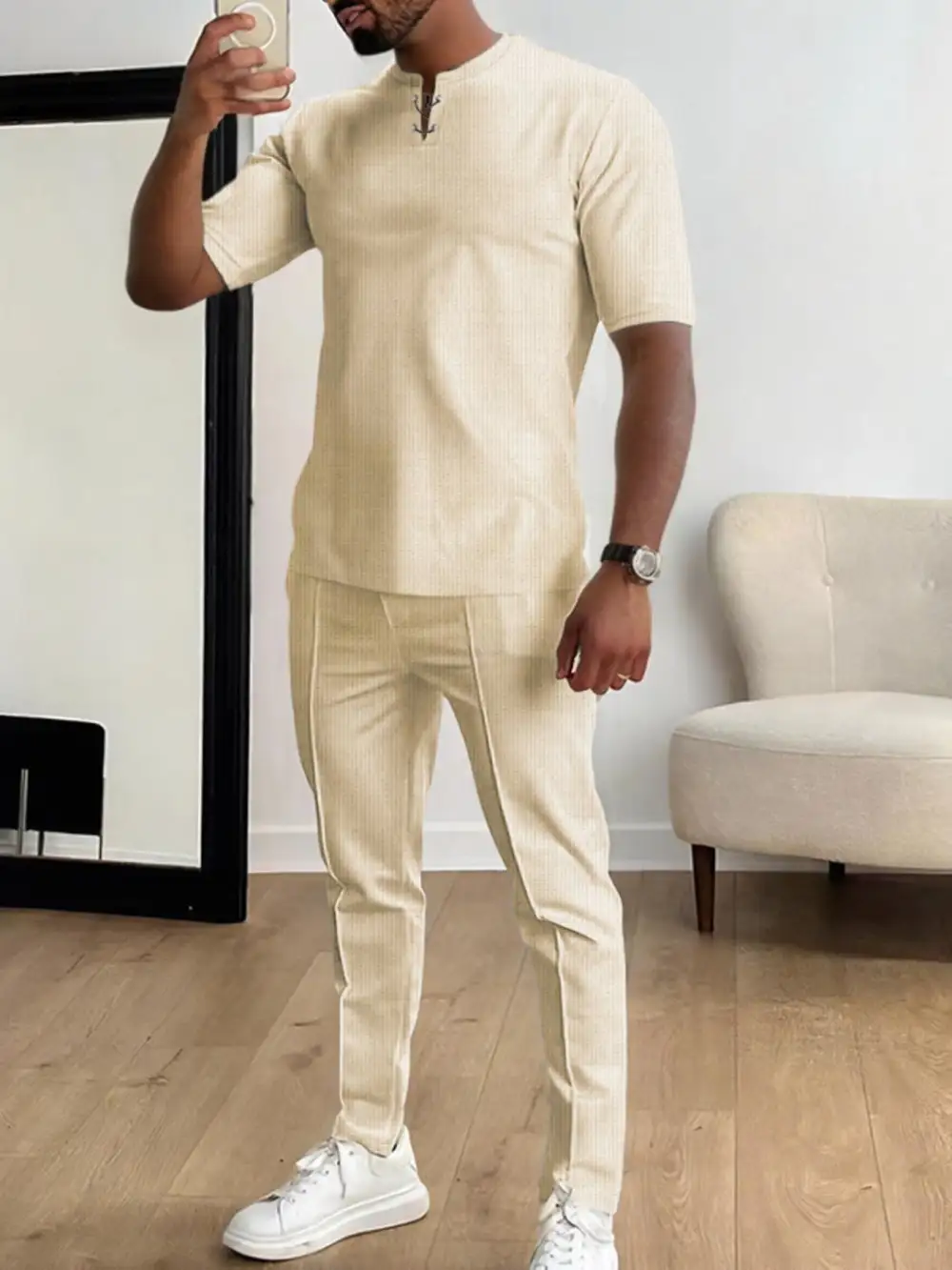 Men's Full Size Casual Short Sleeve Top and Pants Set