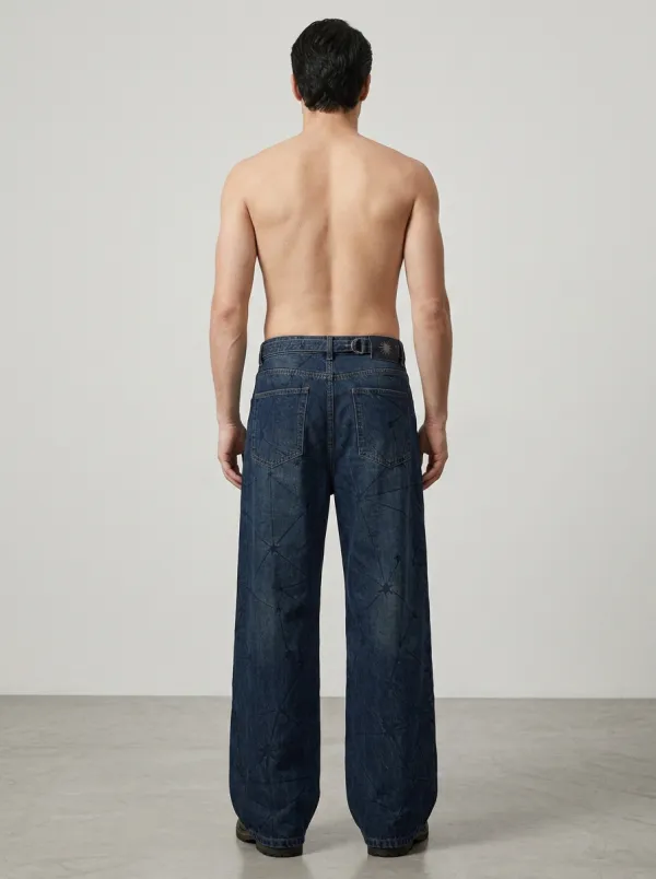 Men's Classic Celestial Star Wide Leg Jeans