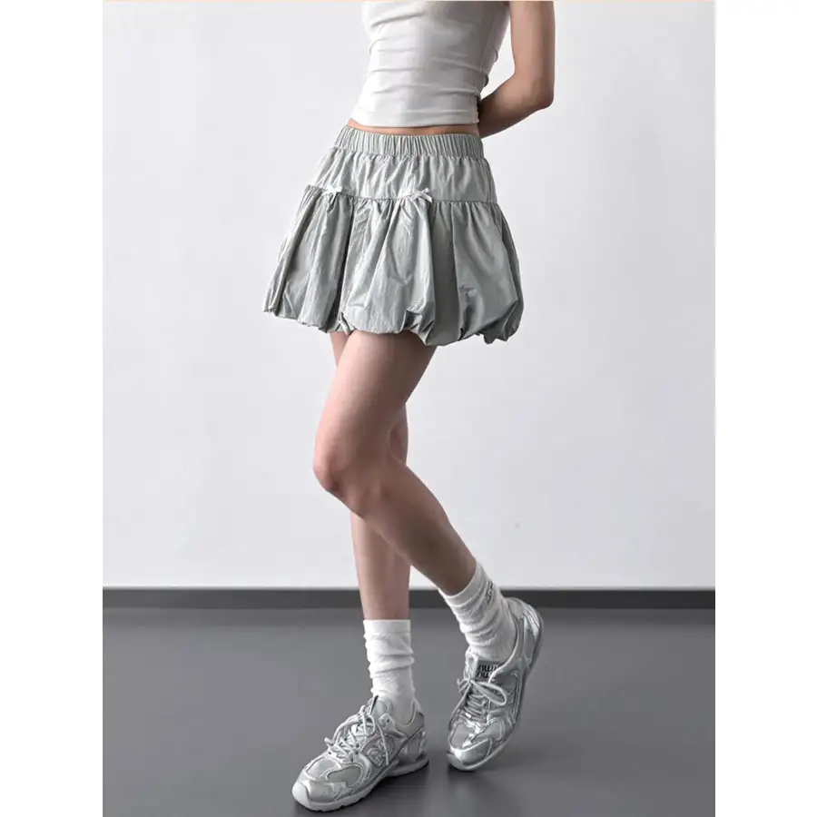 Bubble Hem Elastic Waist Mini Skirt