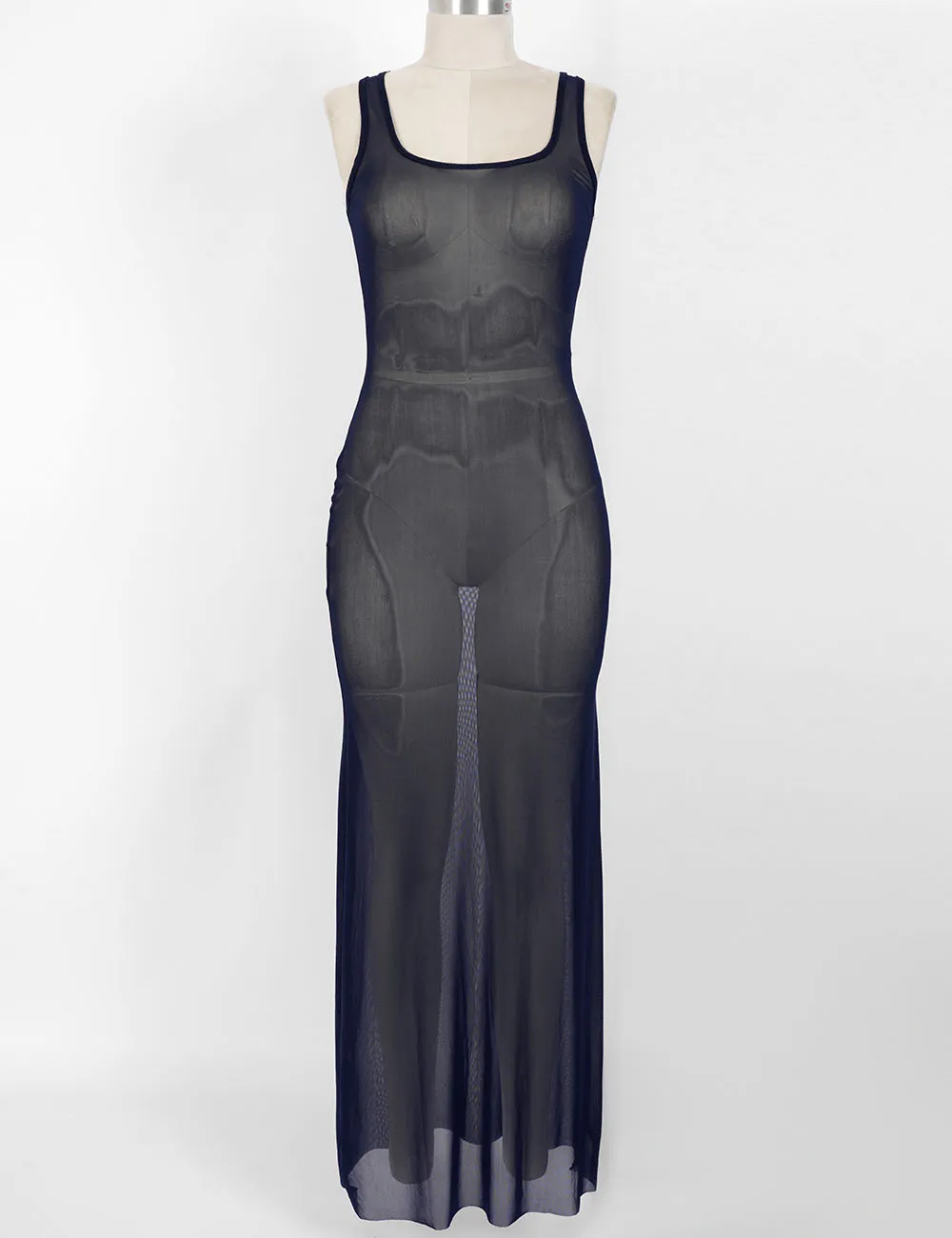 Beach Sheer Mesh U Neck Sleeveless Maxi Dress