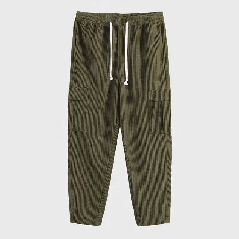 Men's o Cord Cargo Pants Waistband Pockets Cargo Pants