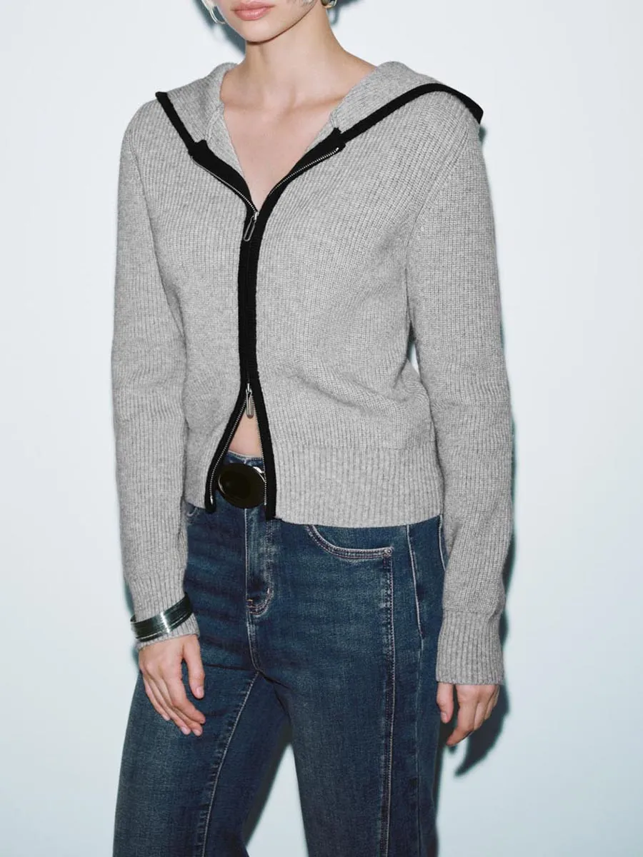 Lady's Color-Blocking Casual Style Zippered Hoodie