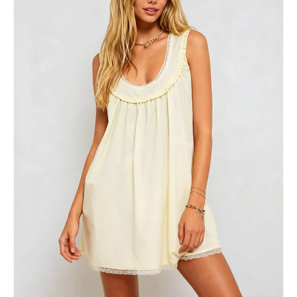 Lace Trim Bow Sleeveless Babydoll Mini Dress