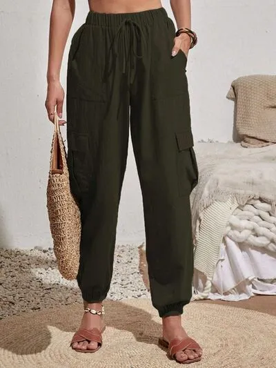 Drawstring Pocketed Cargo-Detail Jogger Pants