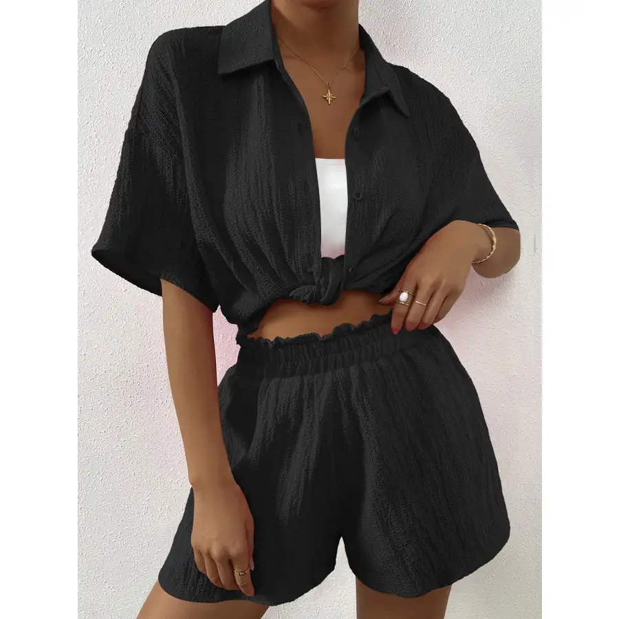 Relaxed Button Up Half Sleeve Top and Shorts Set