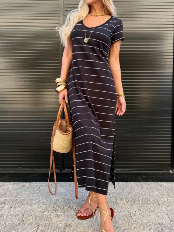 Striped Slit Midi Dress