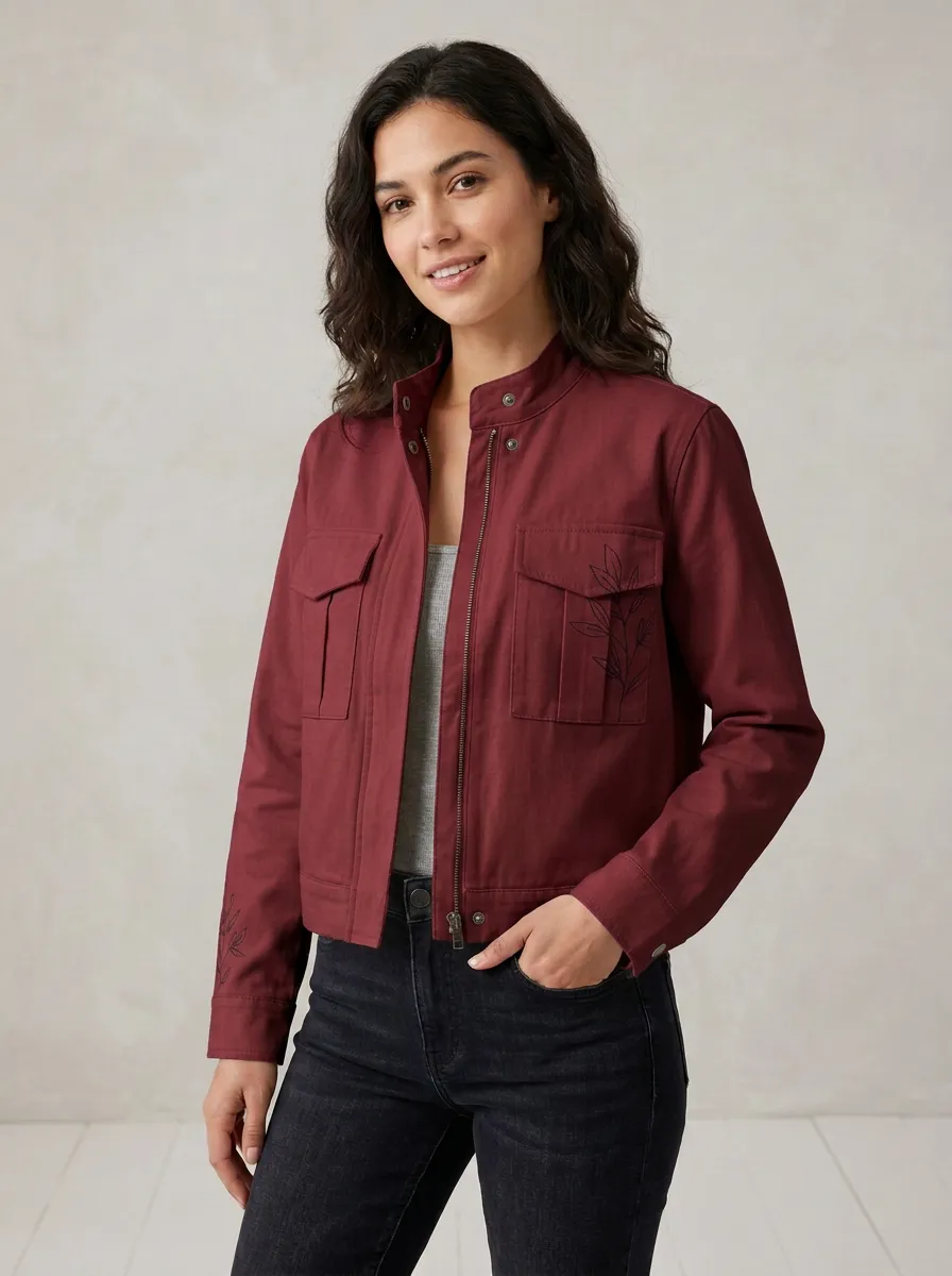Women's Minimalist Botanical Line Art Printed Jacket
