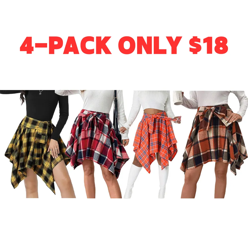 Women's Fashion Style Plaid Print Asymmetrical Hem High Waist Skirt, Casual Comfort Elastic Waist Tiered Layer Knee Length Skirt for Summer Going Out Streetwear, Fashionable Trendy Plaid Skirt, Womenswear Everyday Bottom