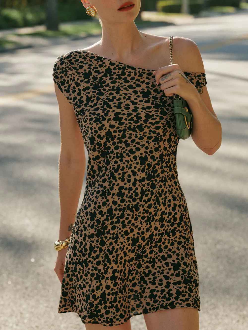 Leopard Print Off Shoulder Mini Dress