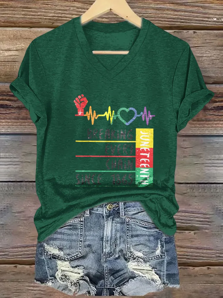 Women's Breaking Every Chain Since 1865 V-Neck Short-Sleeved T-Shirt