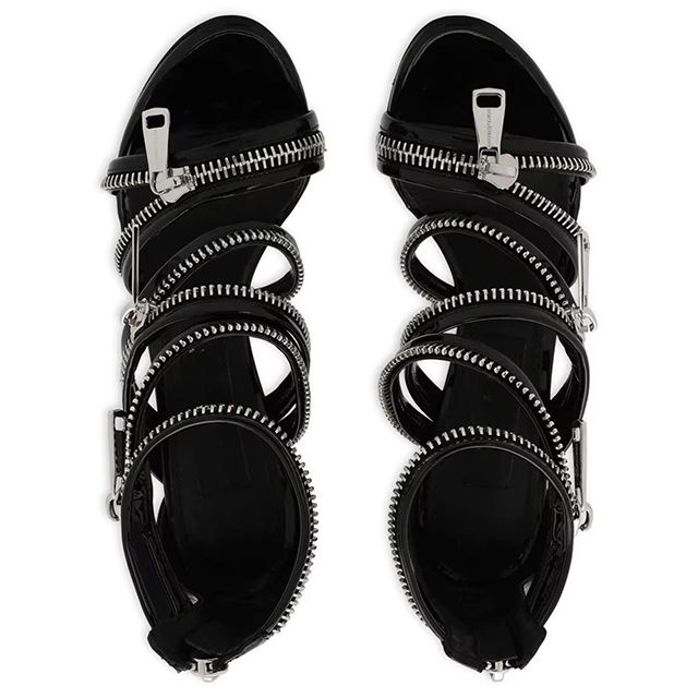 Valeria Black PU Zip Strap Heels