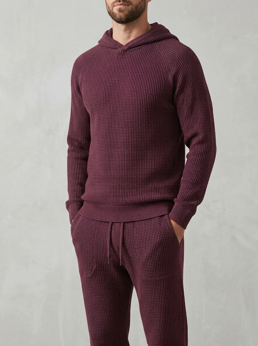 Refined Soft-Texture Men's Knit Hoodie Jogger Set