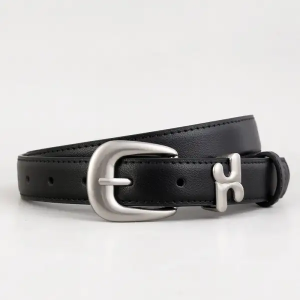 Leather Belt with Stylish H-shaped Buckle