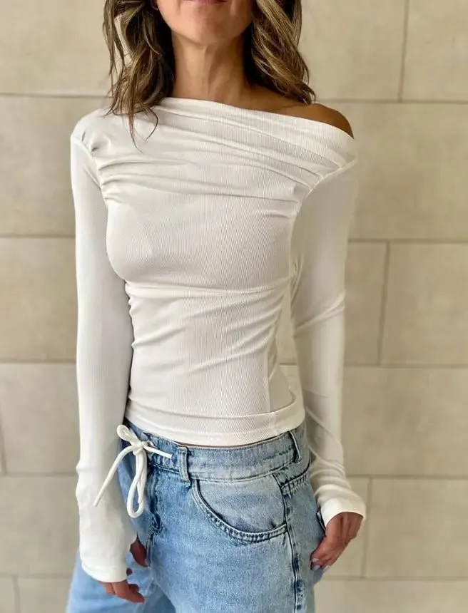 Studio Cotton Blend Ruched Long Sleeve Shirt