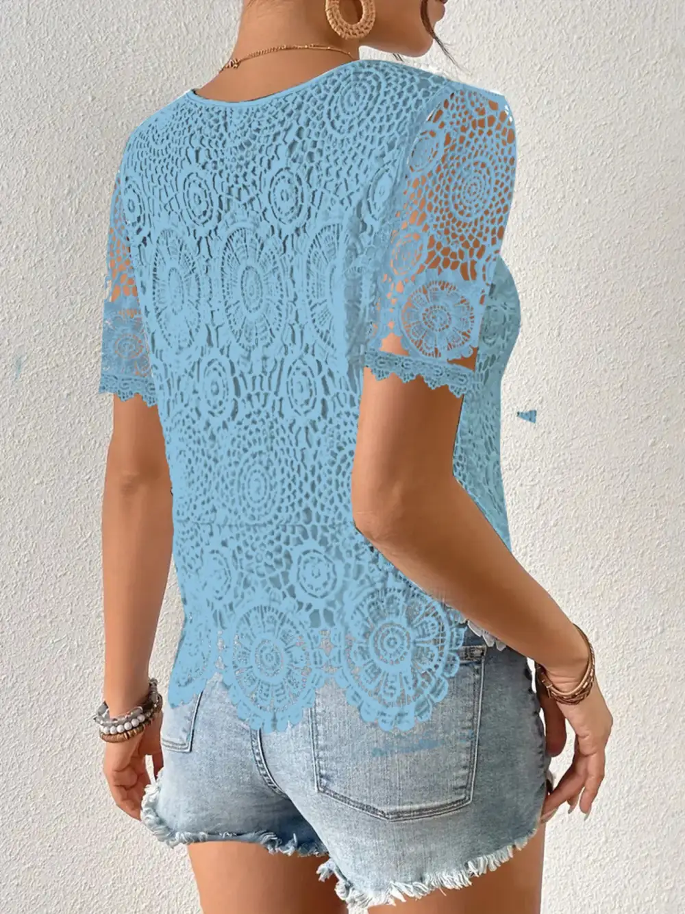 Lace Short Sleeve Blouse