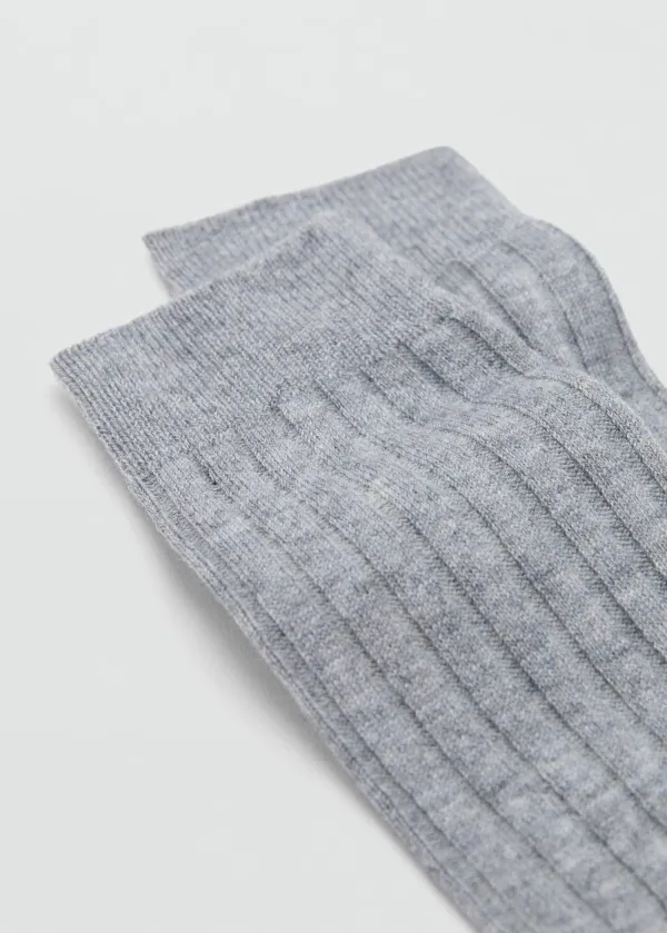 Medium Heather Grey  Casual Style Ribbed Wool Stocks