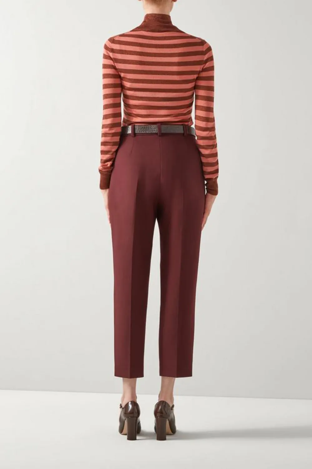 Burgundy Cropped High Waist Trousers