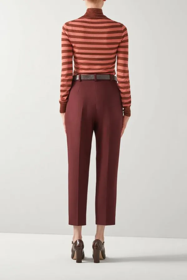 Burgundy Cropped High Waist Trousers
