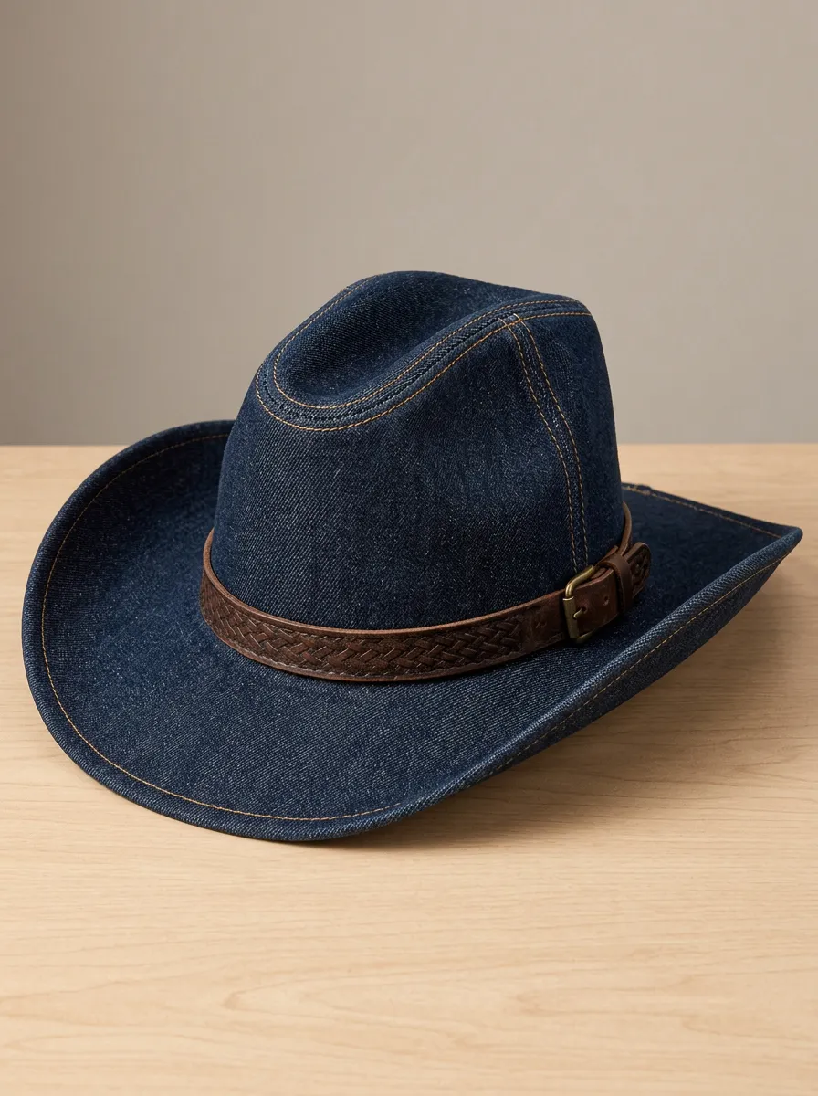 Heritage Inspired Leather Look Wide Brim Curved Brim Men's Cowboy Hat