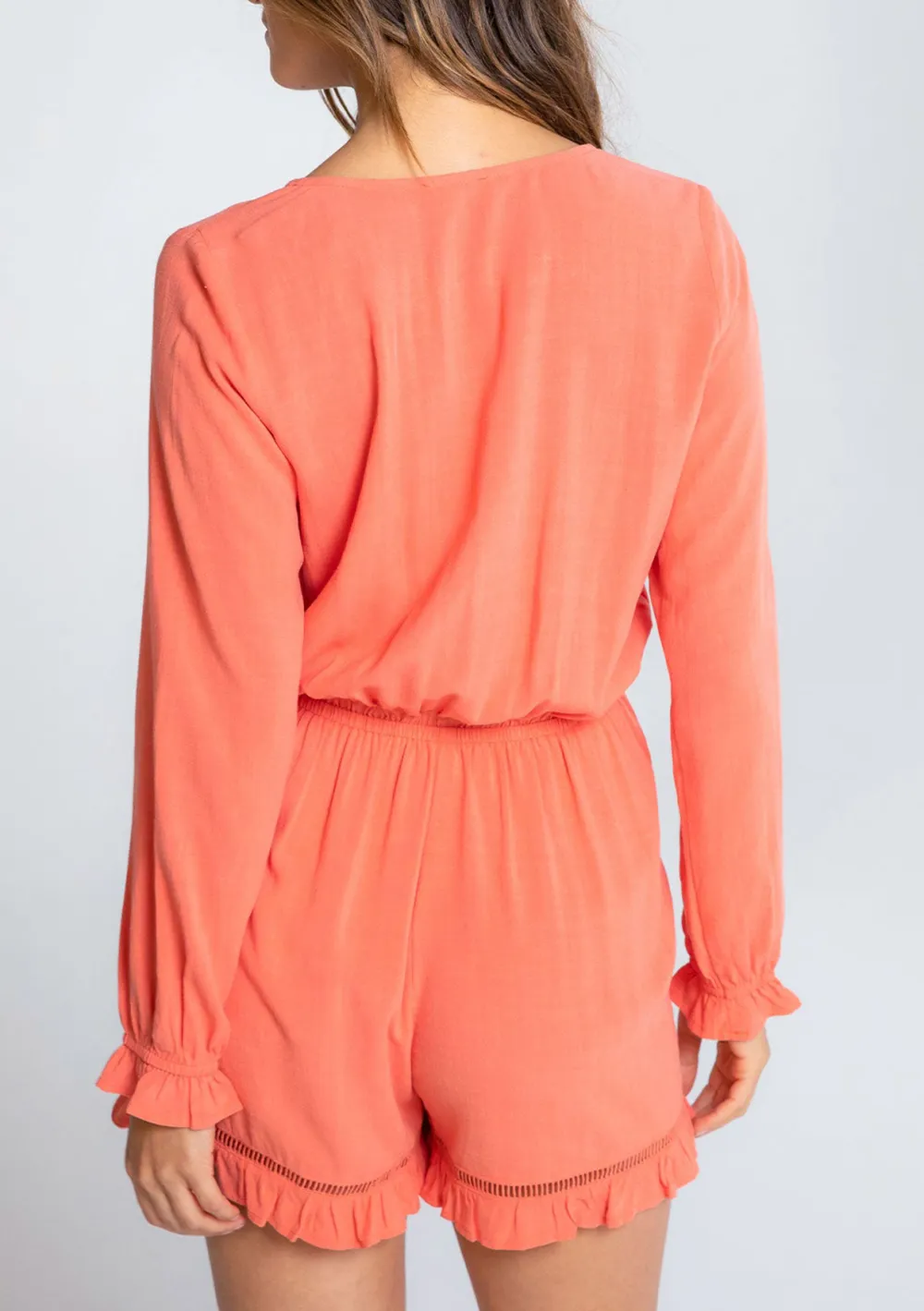 Tied V-Neck Ruffle Sleeve Romper