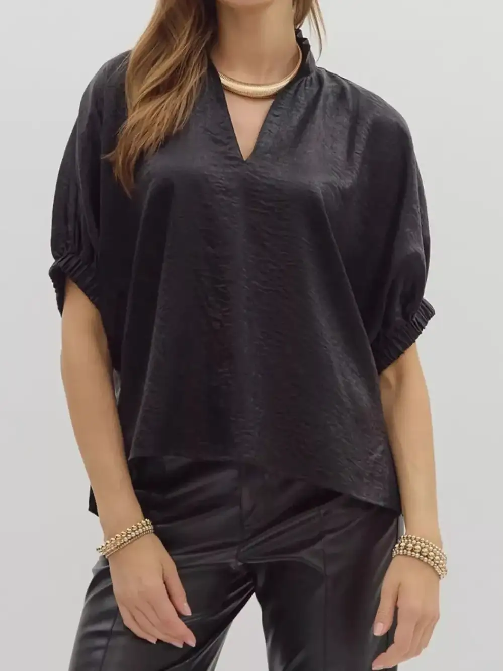 Metallic Shimmering Short Sleeve Blouse