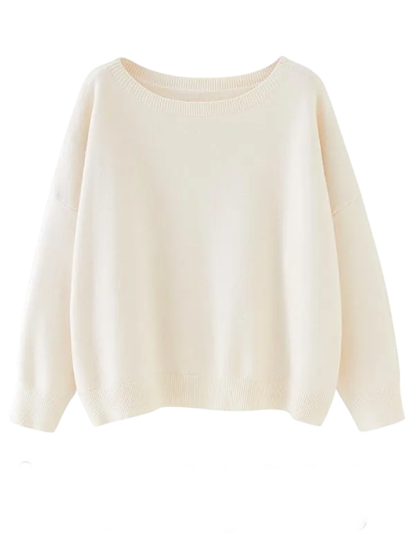 Women's Scoop Neck Sweater - Drop Shoulder Knit Top