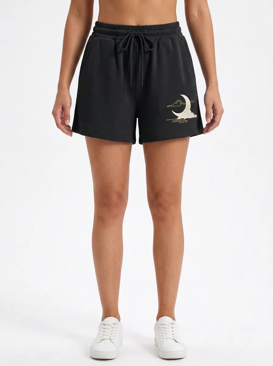 Women's Moon-Cloud Embroidered Lounge Shorts
