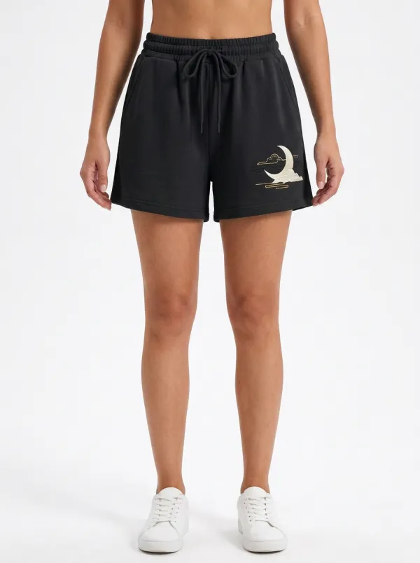 Women's Moon-Cloud Embroidered Lounge Shorts
