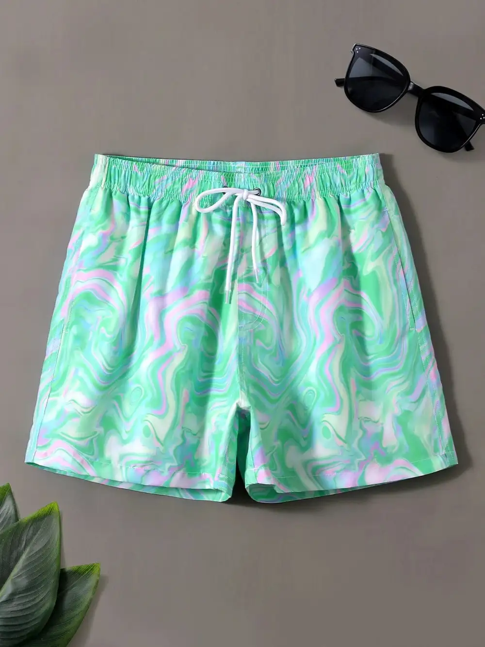 Men's Drawstring Allover Print Pocket Swim Trunks