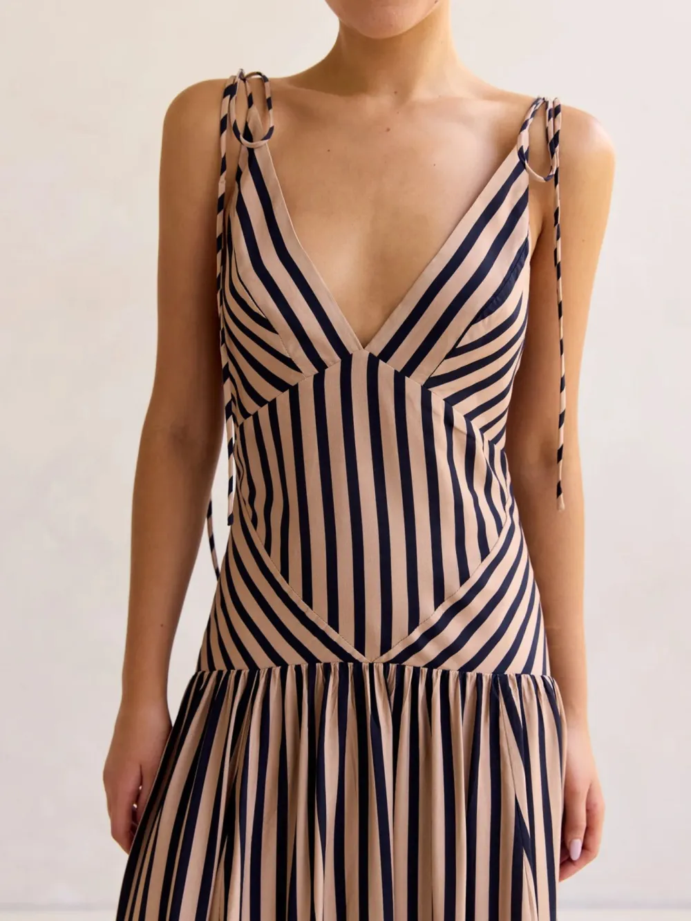 Comfort Fit Striped V Neck Maxi Dress