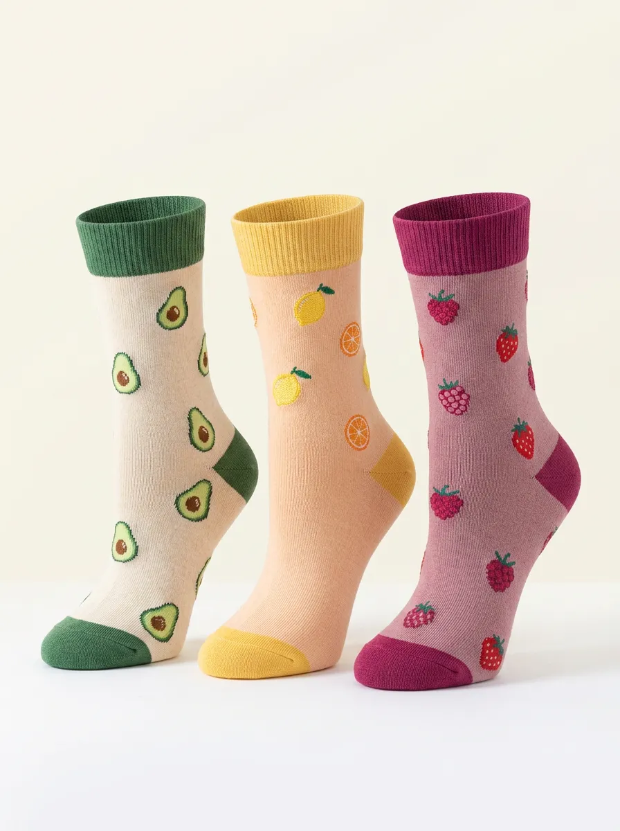Minimalist Fruit Women's Three-Pair Crew Socks