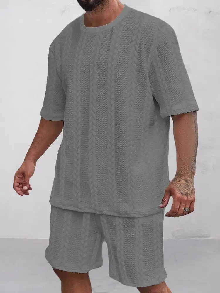 Casual Jacquard T-Shirt Shorts Set