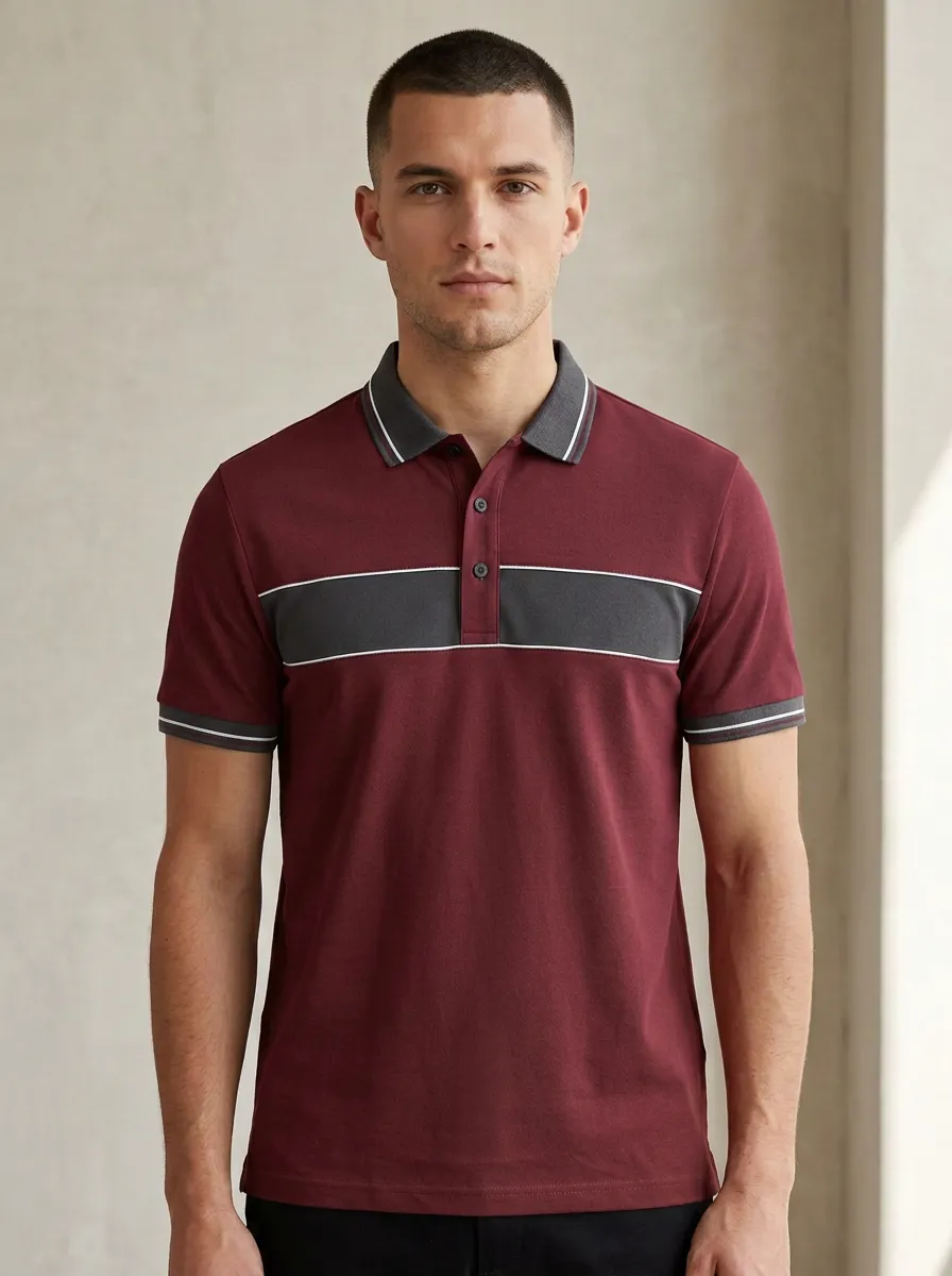 Men's Sport Gray Colorblock Stripe Polo Shirt