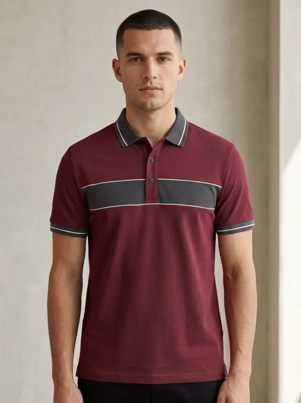 Men's Sport Gray Colorblock Stripe Polo Shirt