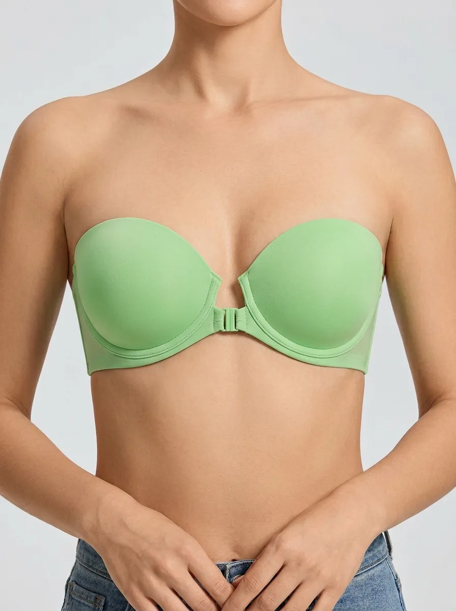Women's Molded-Cup Rounded-Cup Front-Closure Strapless Bra