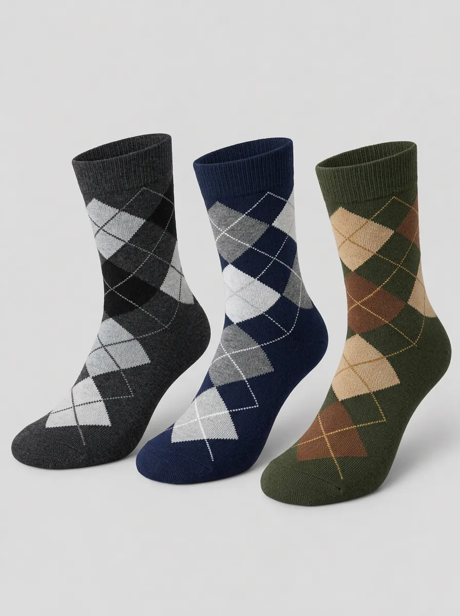 Men's Multicolor Argyle Pattern Crew Socks - of Three 3-Pack