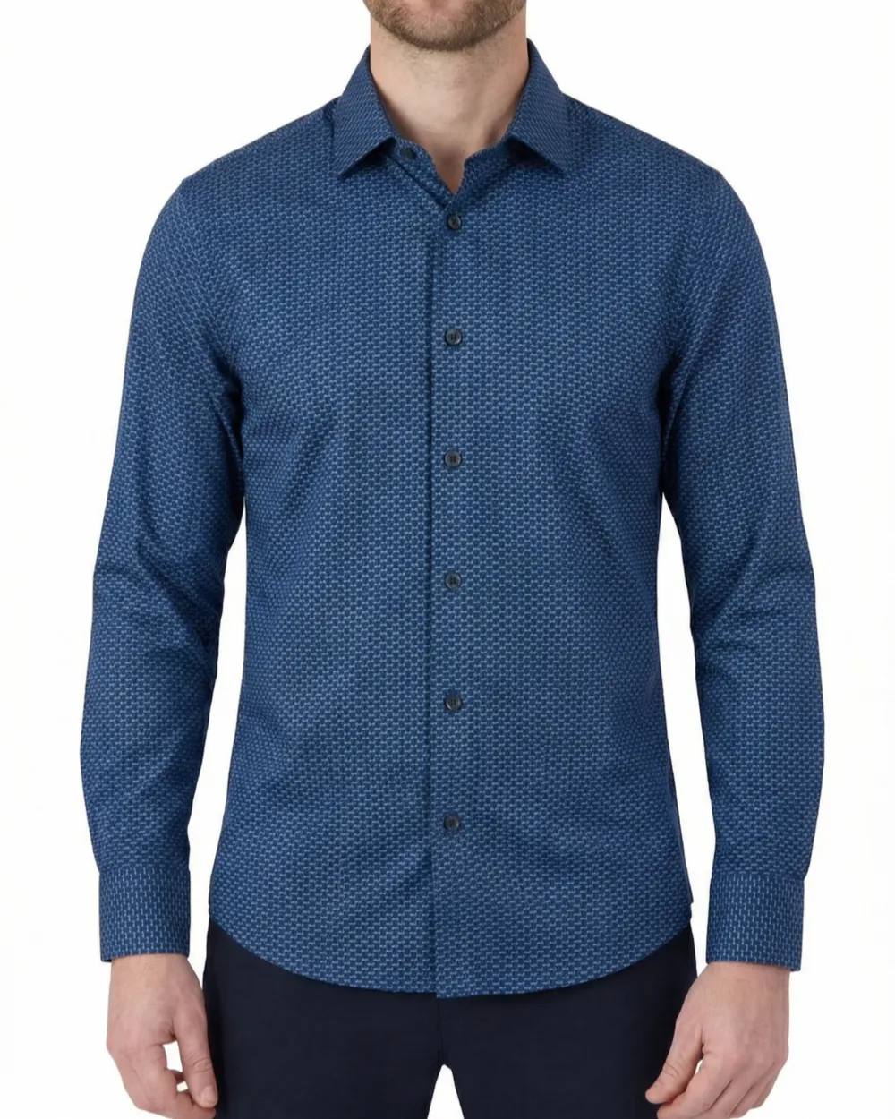 Geometric Geometric-Print Four-Way-Stretch Men's Sport Shirt