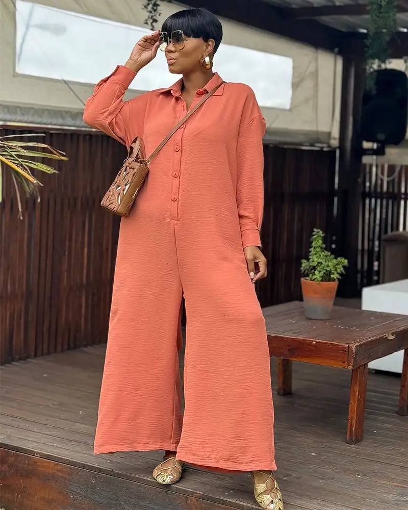 Wide Leg Linen Collared Jumpsuit